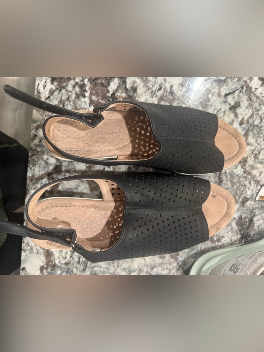 Black Perforated Slingback Wedge Sandals Peep Toe Comfort Shoes